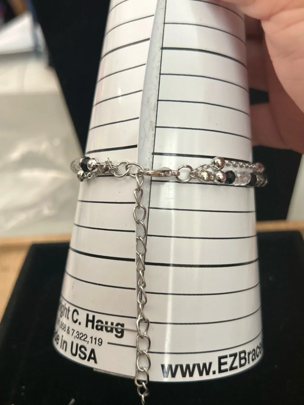Heart Charm Double-Layer Bracelet in Silver and Black